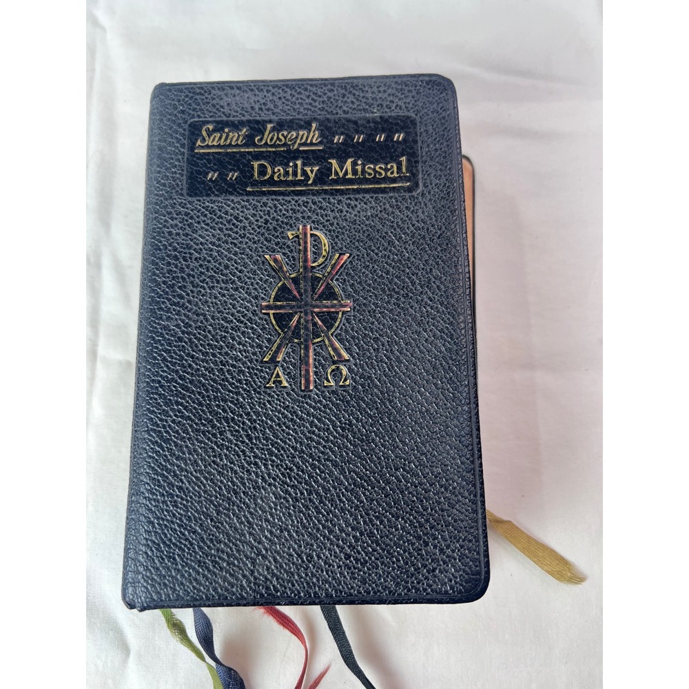 VTG 1959 Saint Joseph Daily Missal Black Genuine Leather Catholic Prayer Book